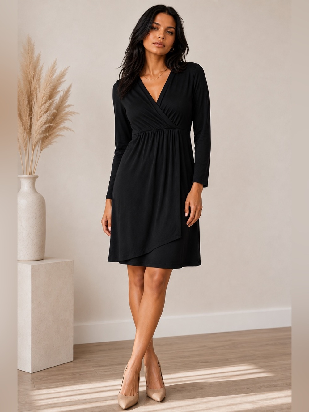 SOMA Faux Wrap Dress Black Size XS Women’s Soft, Stretch Casual